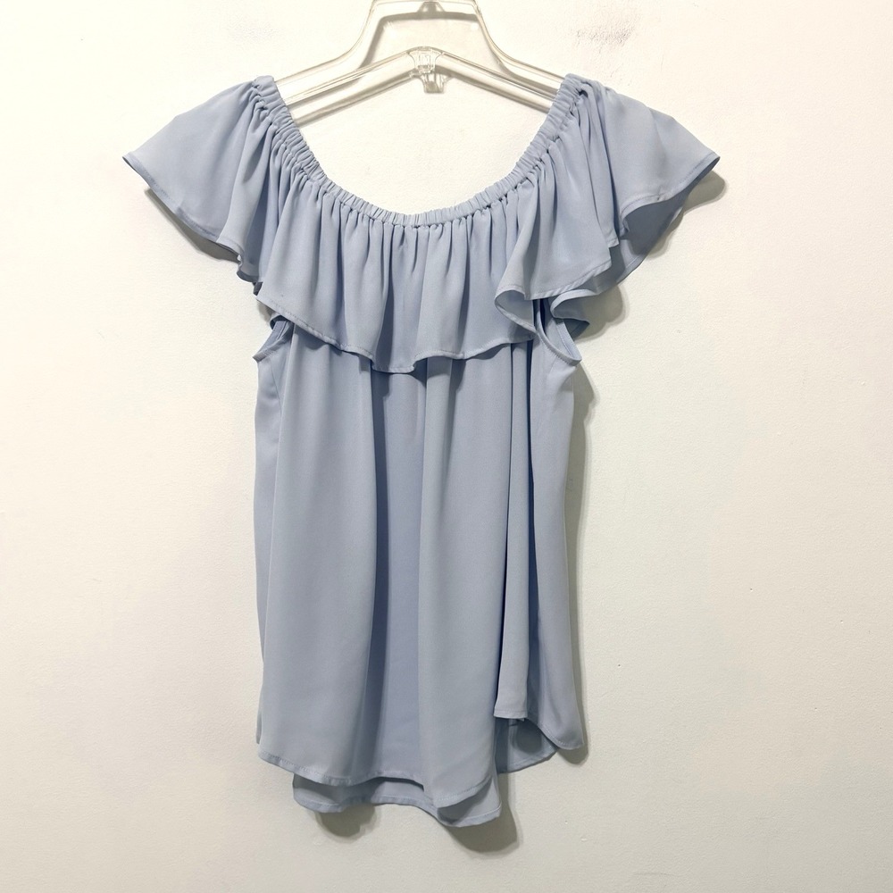 Loft Off Shoulder Top Shirt S Baby Blue Flounce Summer Spring Party Vacation NEW
